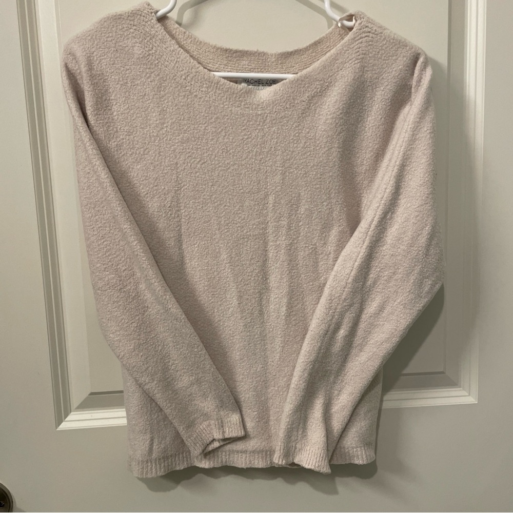 Rachel Zoe M Sweater Cream Ivory Long Sleeve V Neck Nylon minimalist cottagecore